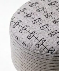 Close up texture of cream self print Muslim namaz cap premium stitching