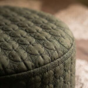 Close up texture of olive green self print kufi cap premium stitching