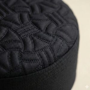 Close up texture of black Muslim namaz wali topi premium stitching