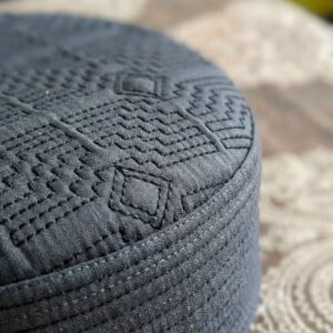 Close up texture of dark silver Muslim namaz wali topi premium stitching