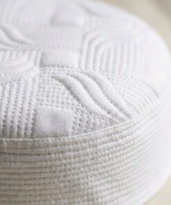 Close up texture of white Muslim prayer cap premium stitching