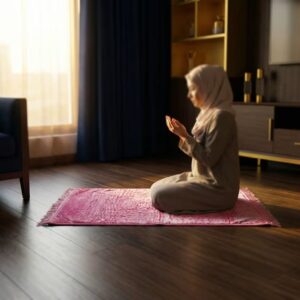 Female praying on Pink color premium quality Janamaz