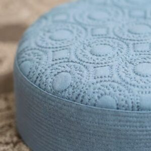 Close up texture of light blue Muslim namaz wali topi premium stitching
