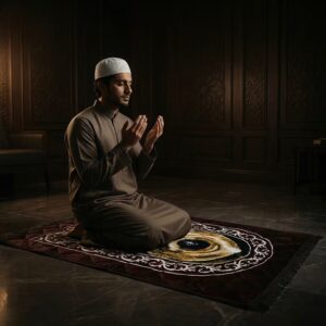 Man offering Salah on brown color premium quality prayer mat