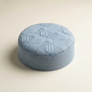 Top view of sky blue self print Islamic cap with textured pattern