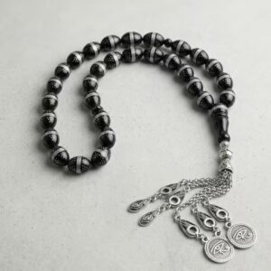 Yemeni Kokka tasbeeh 33 beads silver engraved Saudi misbaha