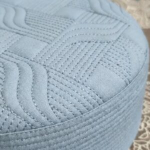 Close up texture of sky blue Muslim prayer cap premium stitching