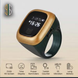 al fatiha zikr ring green gold digital tasbih counter features