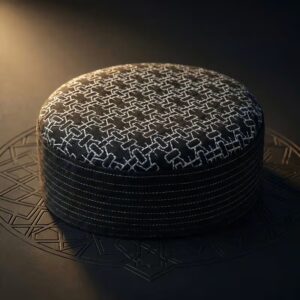 Black & White Patterned Islamic Cap – Premium Kufi Topi