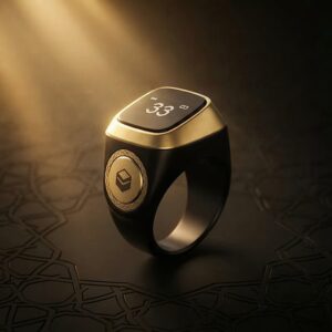 iQibla Zikr Ring Lite S in Black color and golden touch button