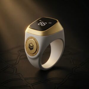 iQibla premium quality White Zikr Ring with Golden Detail