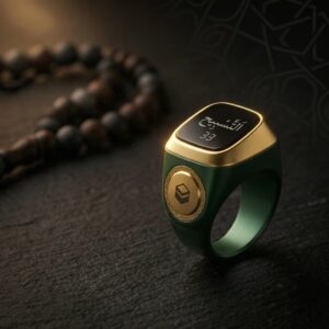 iQibla green golden combination beautiful zikr ring tasbih