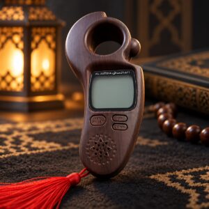 Al-Fatiha 9335 Azan and Digital Tasbeeh Counter in Brown Wood-Grain Finish