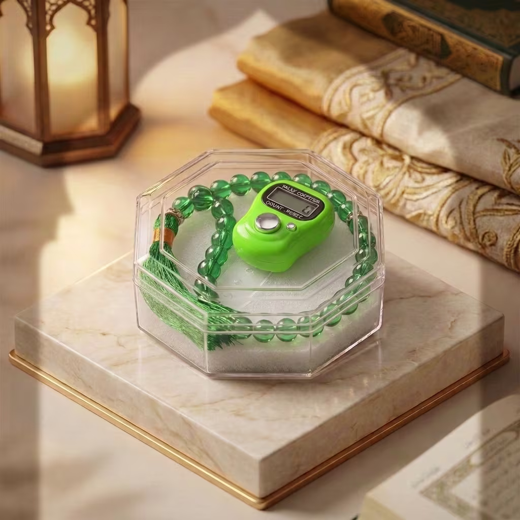 Green Islamic Tasbeeh Gift Set with Matching Digital Counter and Green Prayer Beads