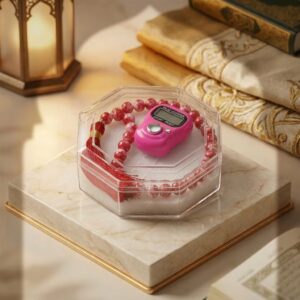 Pink Budget Dhikr Gift Set with Digital Tasbeeh Counter and Pink Marble-Pattern Beads