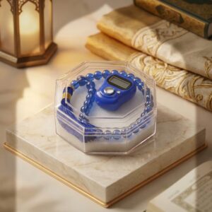 Royal Blue Islamic Dhikr Gift Set with Digital Tasbeeh Counter and Blue Prayer Beads