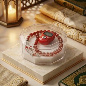 Red Budget Dhikr Gift Set with Electronic Tasbeeh Counter and Red Prayer Beads