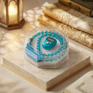 Turquoise Islamic Dhikr Gift Set with Digital Tasbeeh Counter and Turquoise Beads