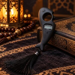 Digital Tasbeeh Counter 2035 in Matte Black with LCD Display and Black Tassel