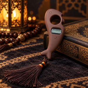 Digital Tasbeeh Counter 2035 Matte Mocha Brown with LCD Display and Brown Tassel