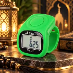 Bright Green Digital Tasbeeh Counter Ring PSL-311 with Adjustable Silicone Strap