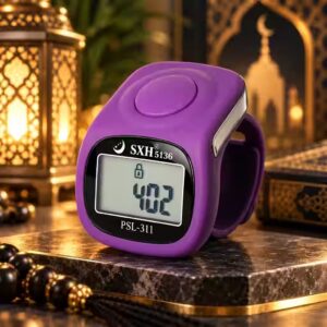 Purple PSL-311 Electronic Zikr Counter Ring with LCD Display and Digital Counting Button