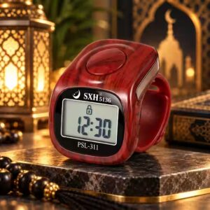 Red Wood Grain PSL-311 Digital Tasbeeh Ring Counter with LCD Screen and Auto Lock