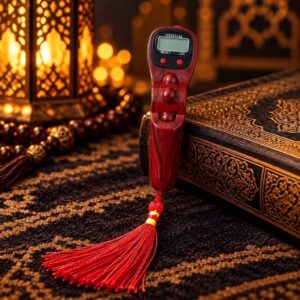 SXH5136 Electronic Scroll Tasbeeh Counter in Ruby Red with LCD Display and Red Tassel